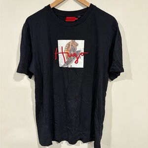 HUGO Black Tee with Red Graphic